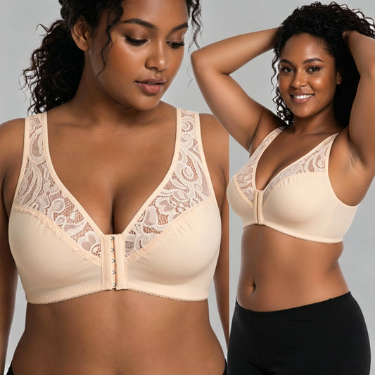 💕 Poslední den – 50% sleva【3dílná sada】【L–4XL】😍 Velká velikost push-up prodyšná podprsenka bez kostic, bezešvý design s předním zapínáním，Platba na dobírku