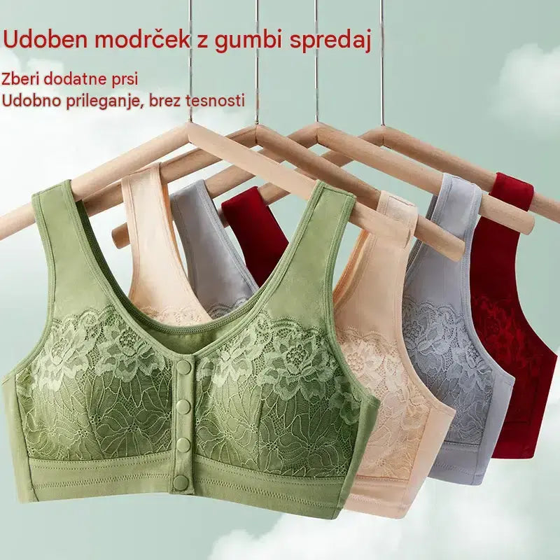 【Komplet 3 kosov】【40–100 kg】Ženski čipkasti nedrček brez kosti z udobnim zapenjanjem spredaj