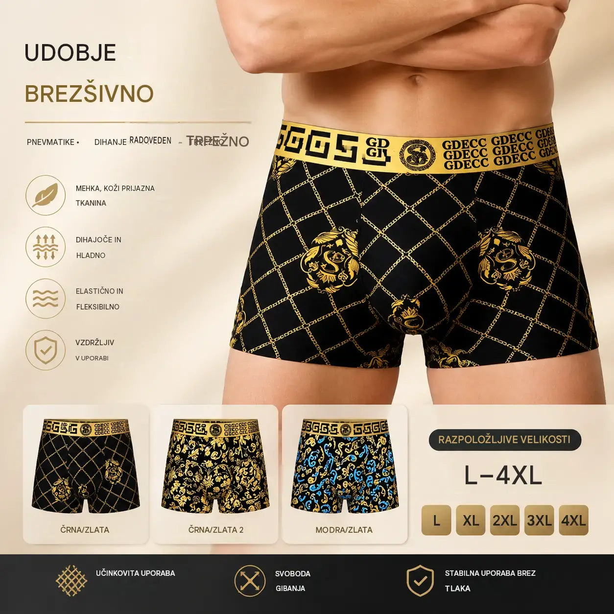6 kosov🔥Kupite 3, dobite 3 gratis🔥Moško spodnje perilo iz zračne ledene svile, udobno brezšivno spodnje perilo, velika velikost, moden potisk