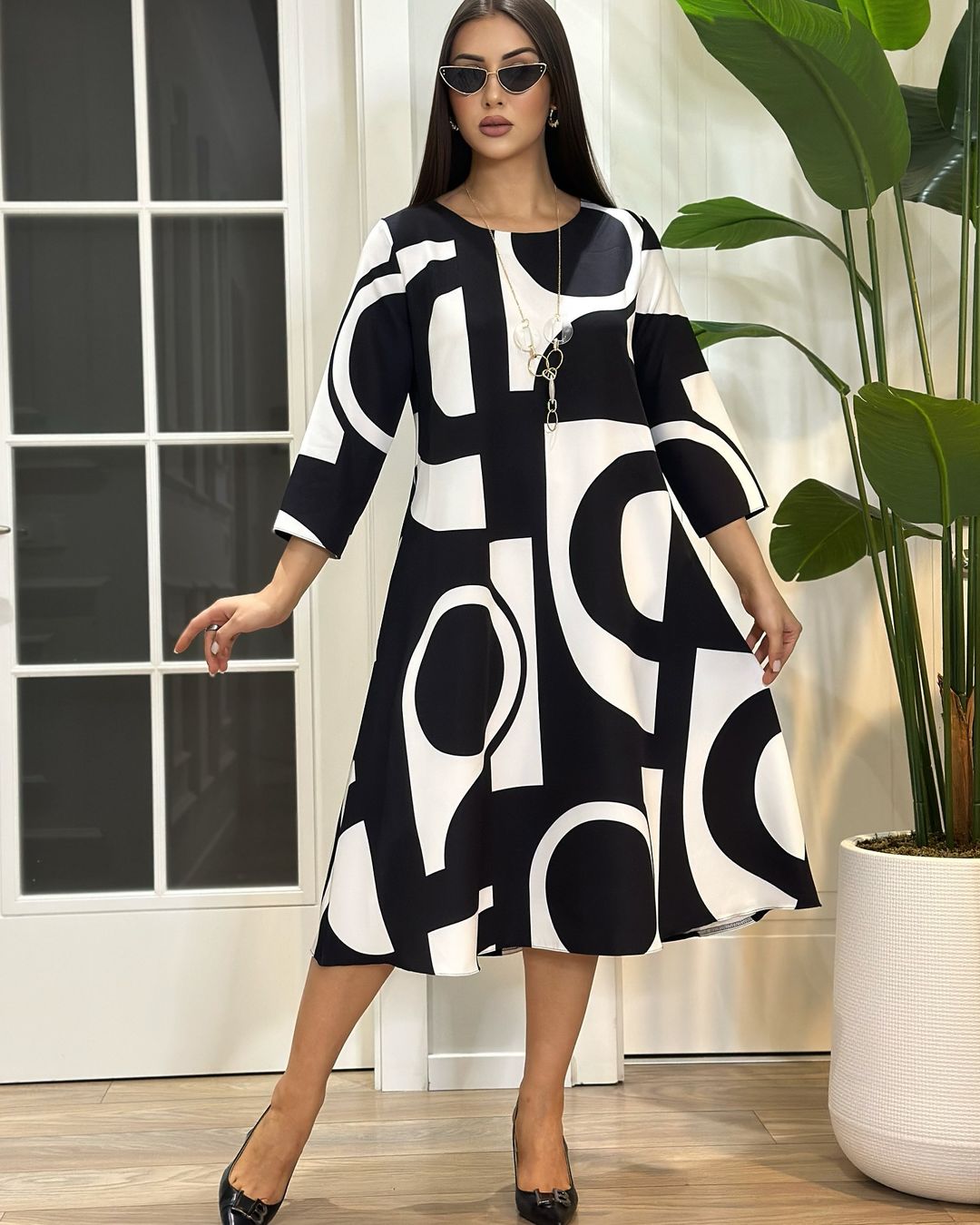 🔥Hit Sprzedaży 【Rabat 50%】👗👩【S-5XL】Nowa elegancka sukienka w geometryczne linie