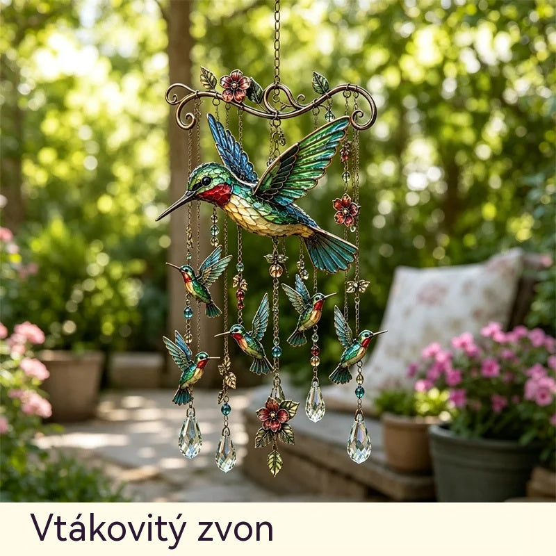 🐦 Kristalni zvončki, okrašeni s kolibriji in poslikanimi vzorci v vintage slogu