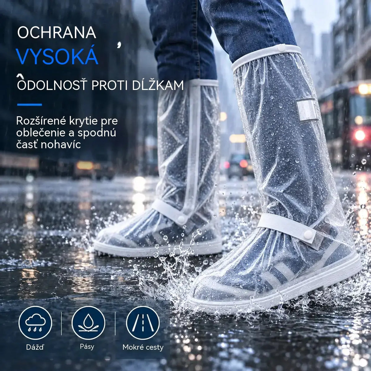 ☔☔Nejlepší ochrana před deštěm! Vysoké nepromokavé návleky na boty (výška 40 cm)! Silná protiskluzová podrážka · Odolné PVC · K dispozici v černé a průhledné barvě!