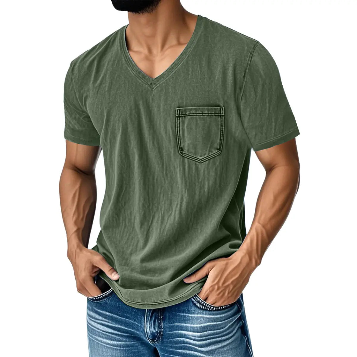 👔 50% de descuento🔥【40-120 kg】Camiseta vaquera informal y holgada con cuello en V y mangas cortas para hombre ✅️Pago contra entrega ✅️2 artículos con un 70% de descuento