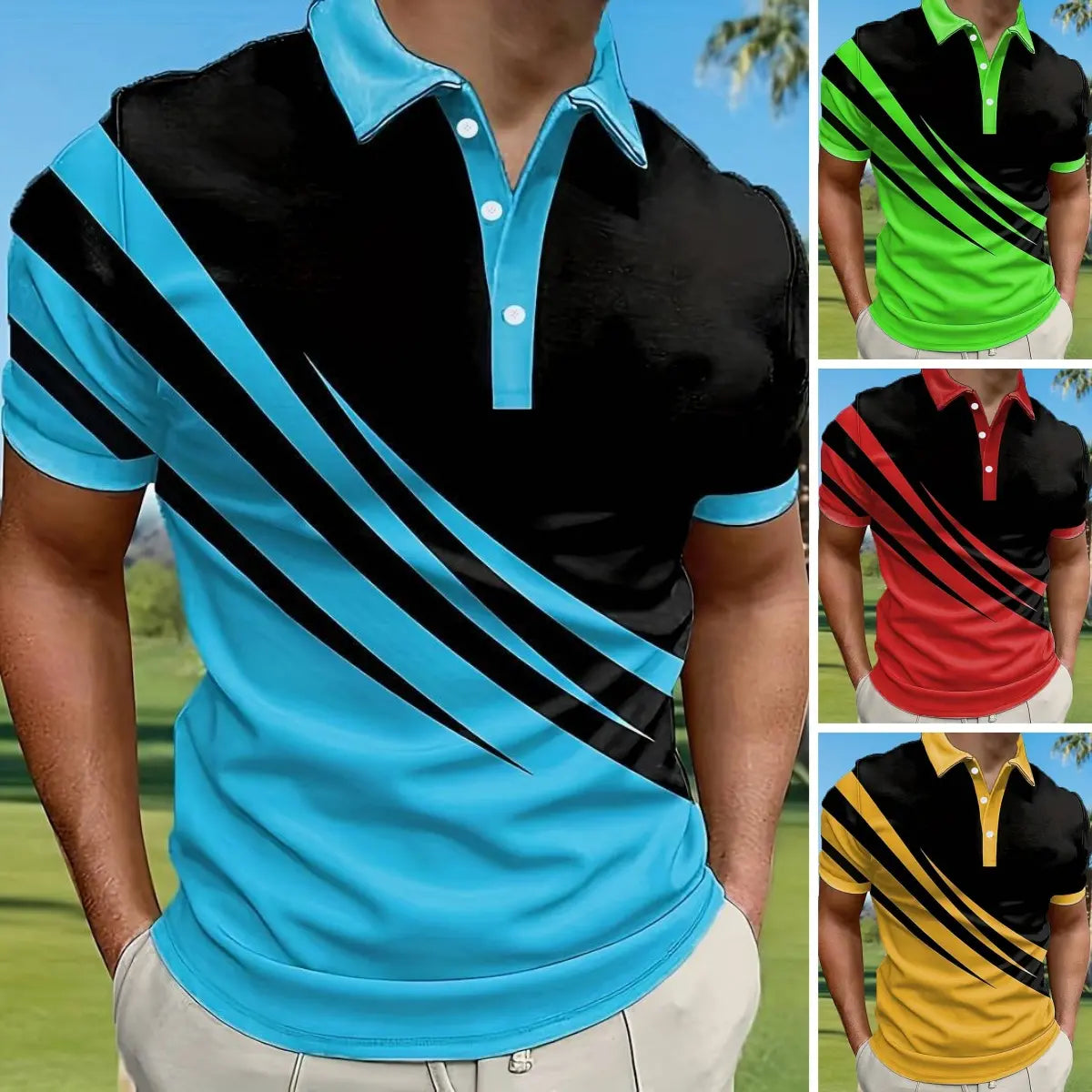 🔥【Kupte 1, získejte 1 zdarma】👔【S-6XL】Nová letní pánská pruhovaná 3D tištěná POLO košile