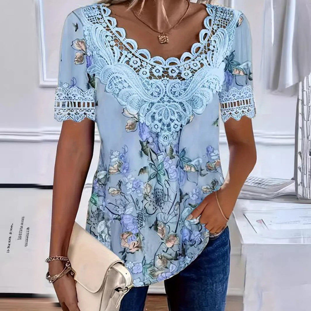 【50 % popust】💐 Ženska čipkasta bluza z V-izrezom, udobna in zračna