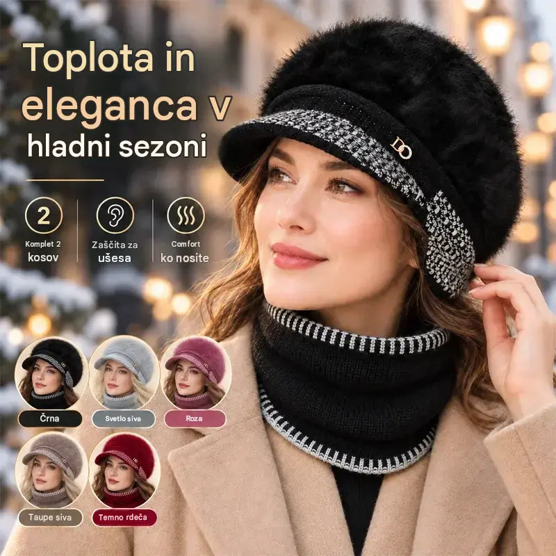 ❄️Eleganten dvodelni zimski komplet: športna kapa s ščitnikom in naušniki (mešanica z zajčjim krznom) + pleten šal!