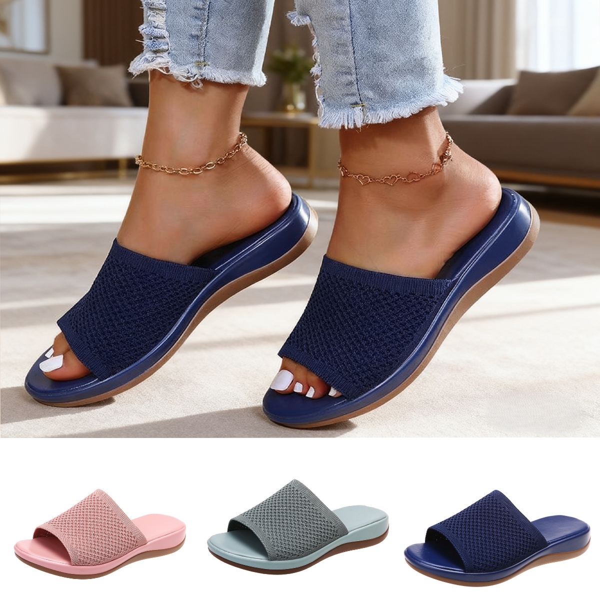 【Cei mai vânduți pantofi de damă】👡【Mărimi 35-43】2026 Papuci de casă de damă la modă, de mărime mare, papuci plate, papuci casual pentru exterior