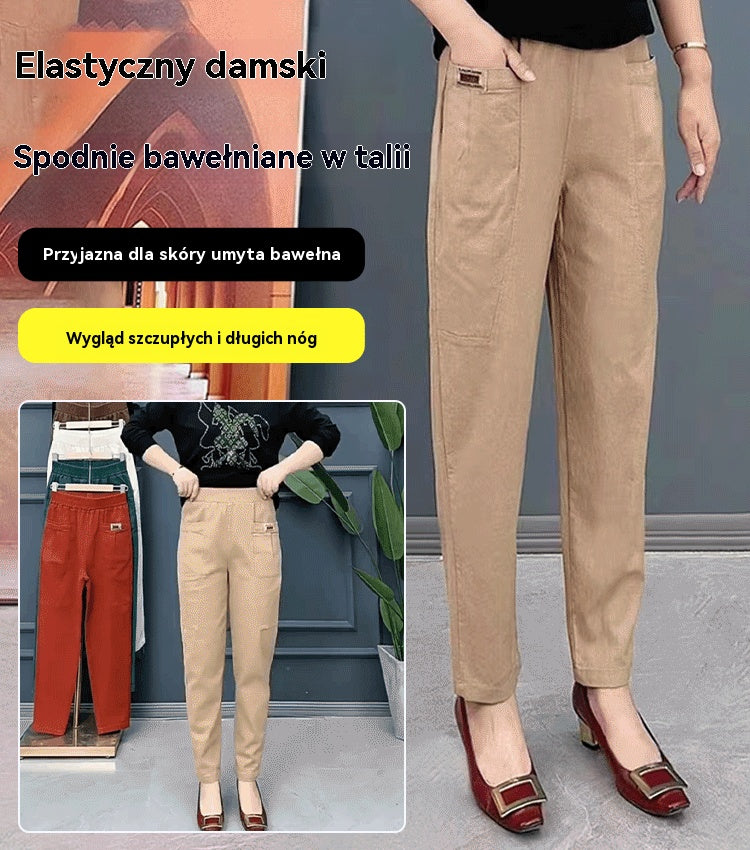 【50% ZNIŻKI】🔥Gorąca wyprzedaż🔥Damskie bawełniane spodnie z elastyczną talią, rozmiary M~6XL