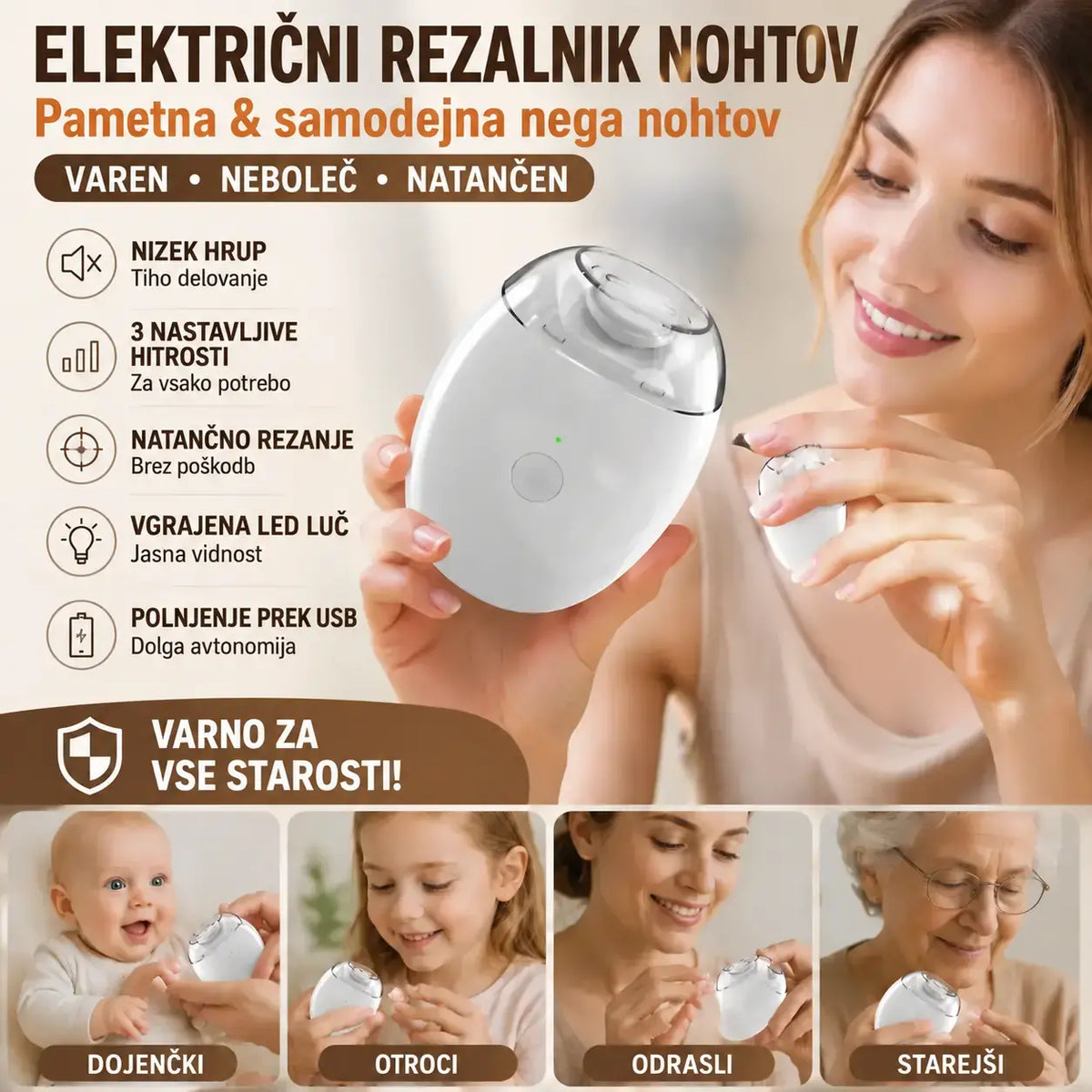 💅 50 % popust! ✨ Samodejna pilica za nohte – varna in nežna nega nohtov 👶🔧