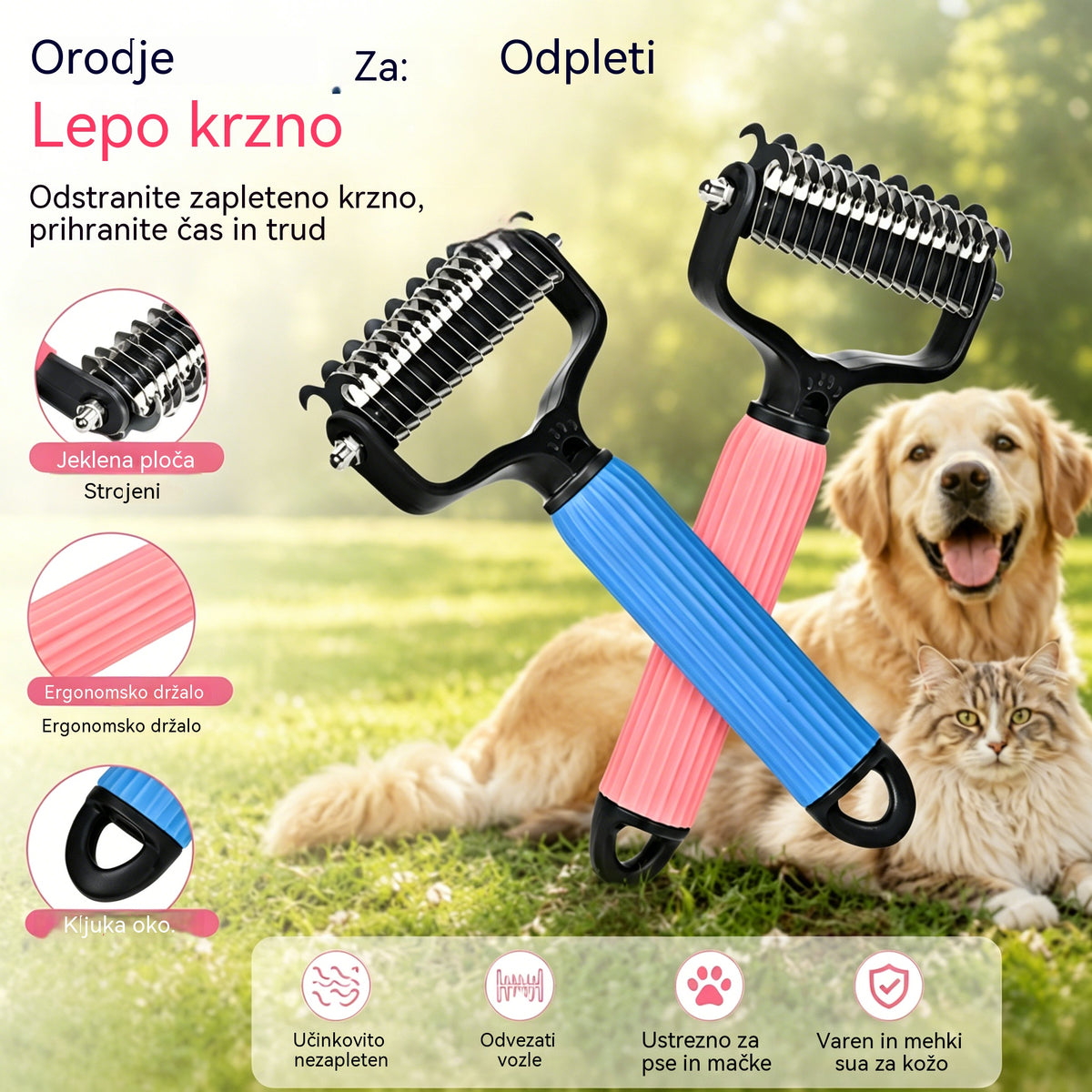 🐱🐕🐈 Večnamenski glavnik 3 v 1 za razvozlavanje dlake hišnih ljubljenčkov, glavnik za odstranjevanje dlake pri psih in mačkah.