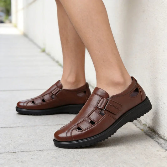 【38-44】👞 Moški zračni sandali iz pravega usnja, ki ne drsijo, z izrezom.