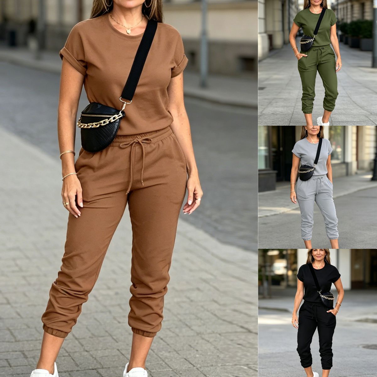 Wygodny damski komplet: T-shirt i spodnie dresowe: Stylowy casual na co dzień