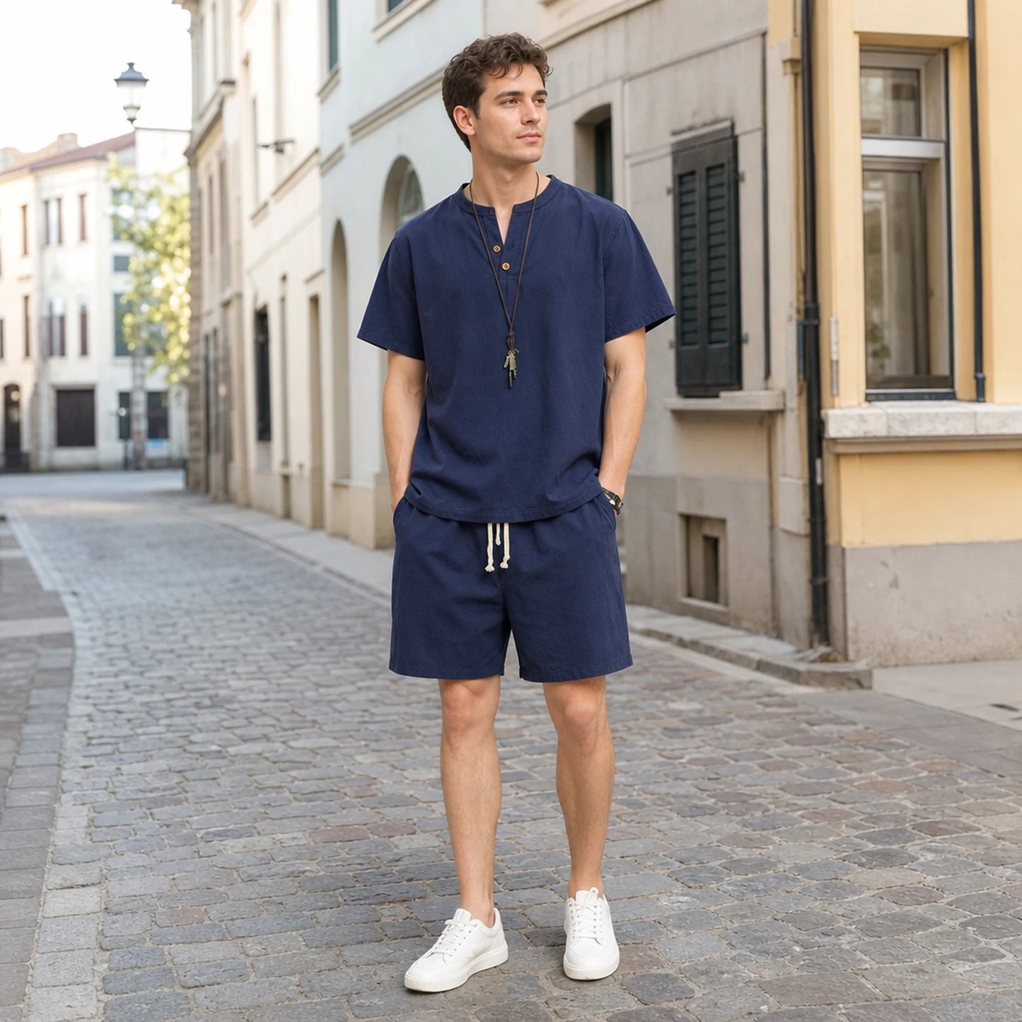 🔥【M-5XL】【Topy + Spodnie】Nowy modny, swobodny męski dwuczęściowy garnitur✅Luźny✅Wygodny✅Oddychający