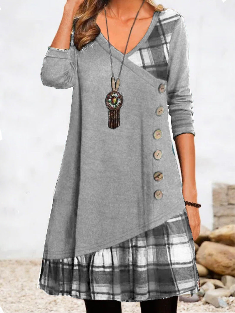 💟👗【S-3XL】 2026 Nowa elegancka sukienka w kratę z dekoltem w kształcie litery V, z długim rękawem