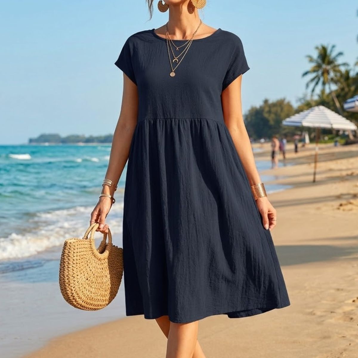 😍【Promocja na zmianę sezonu】👗【Rozmiary S-5XL】 Damska sukienka lniano-bawełniana nowość 2026, z dekoltem okrągłym, wygodnym krojem