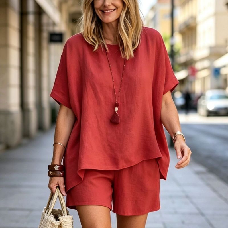 Plata la livrare 【M-5XL】Top cu mânecă scurtă + pantaloni scurți set de două piese de damă
