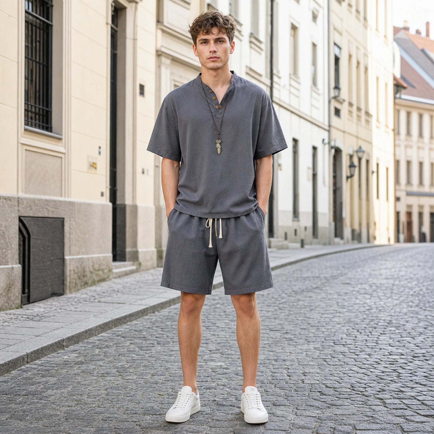🔥【M-5XL】【Topy + Spodnie】Nowy modny, swobodny męski dwuczęściowy garnitur✅Luźny✅Wygodny✅Oddychający