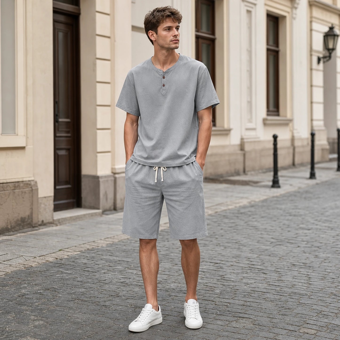 🔥【M-5XL】【Topy + Spodnie】Nowy modny, swobodny męski dwuczęściowy garnitur✅Luźny✅Wygodny✅Oddychający