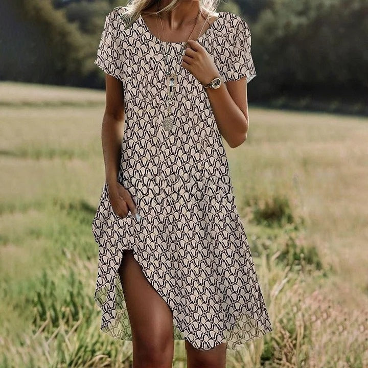 🛒📣【Ostatni dzień promocji】💖【S-3XL】👗2026 nowa sukienka na co dzień z okrągłym dekoltem i nadrukiem na wiosnę i lato