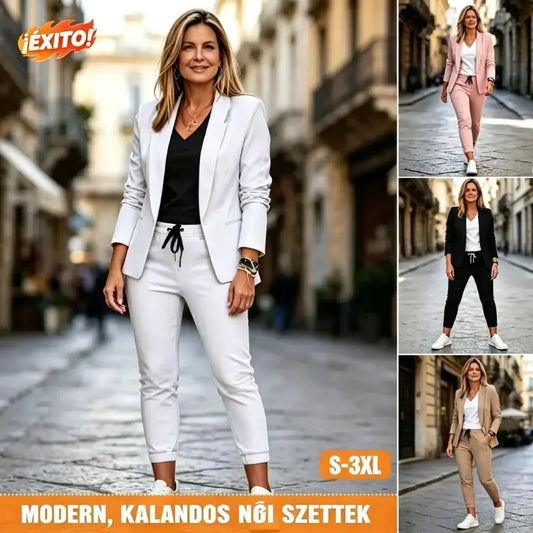💎【Sleva 50 %】Dámský komplet saka a kalhot, vypasovaný střih, příjemný materiál (40–100 kg)