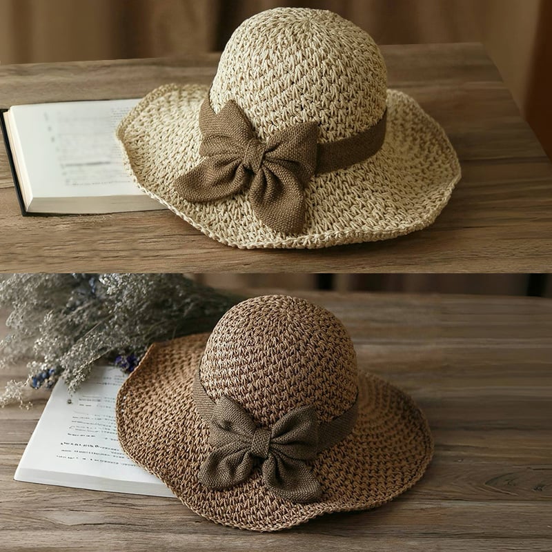 🎀🎀 Obniżka o 50% 👒 | Słomkowy kapelusz z retro kokardą – składany i przewiewny na lato