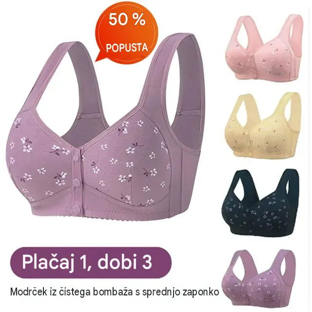 【Komplet 4 kosov】Eleganten nedrček iz čistega bombaža z zapenjanjem spredaj za ženske srednjih let