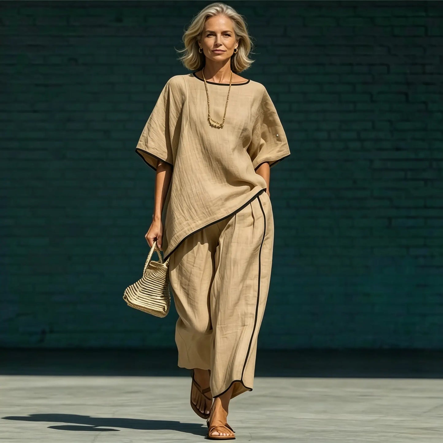 Letni zestaw dwuczęściowy w stylu casual: Ultralekki, oddychający materiał; luźny krój odprowadzający wilgoć; rozmiary S–5XL.