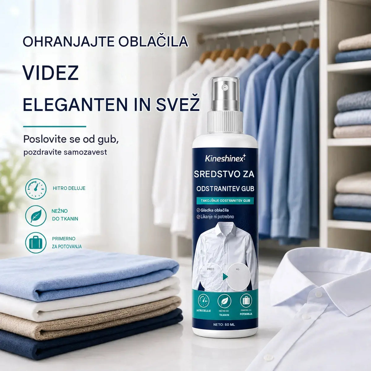 3 stekleničke za 24 € 👔 Sprej proti gubam na oblačilih ✨ Takoj odstrani gube: likanje ni potrebno, idealno za potovanja, preprečuje statično elektriko in oblačilom podari svež vonj.