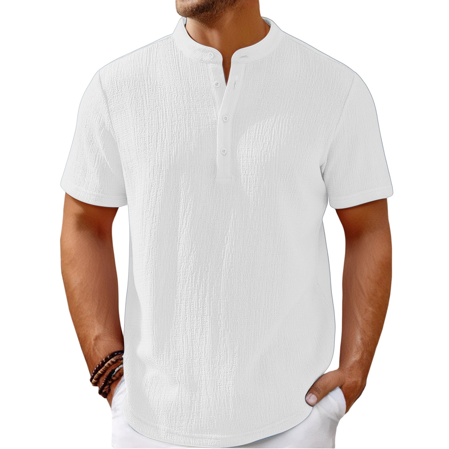 【S-4XL】Męski T-shirt o efektownej fakturze i dekolcie typu Henley – wygodny i stylowy na co dzień