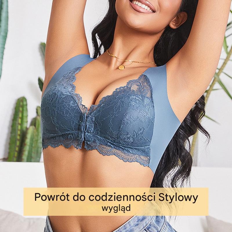 💖Najniższa cena przez ograniczony czas【Zestaw 5-częściowy】【40-100 kg】😍🩲Biustonosz z efektem uniesienia i piękną koronką na plecach, duży rozmiar, z wycięciem push-up i zapięciem z przodu