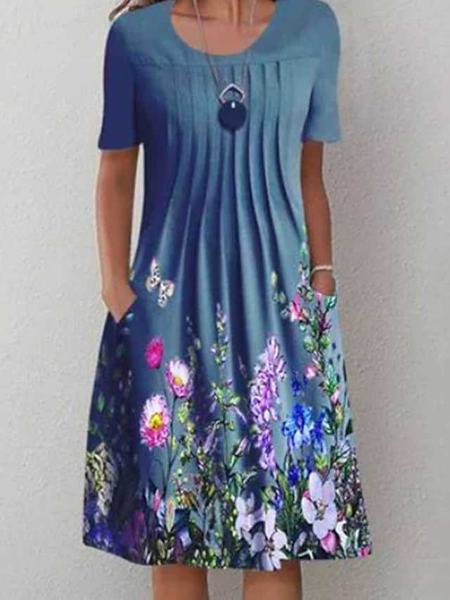 ✨ Novo v akciji 🔥【40-120 kg】Nova ženska obleka s kratkimi rokavi in okroglim izrezom, plus size, 2026. ✅️Plačilo po povzetju
