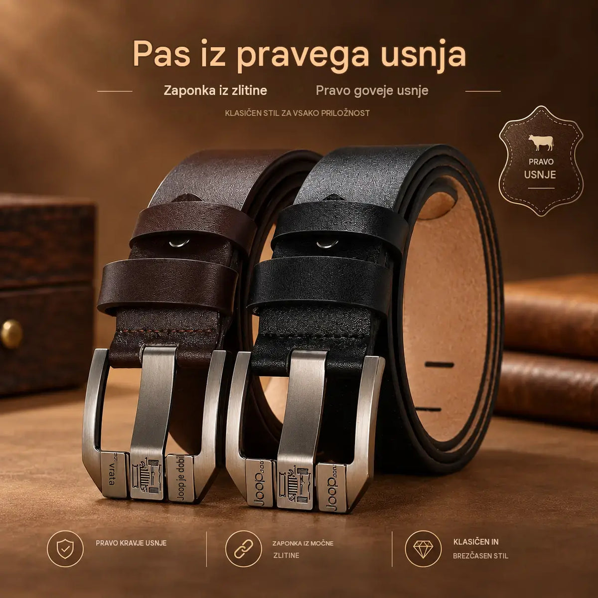 ✨👔Kakovosten moški pas v vintage slogu, izdelan iz enojne plasti govejega usnja – trpežen in vzdržljiv👍