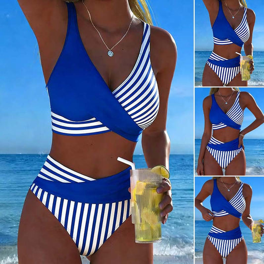 【40-100 kg】Dvoudílné barevné bikiny s pruhy