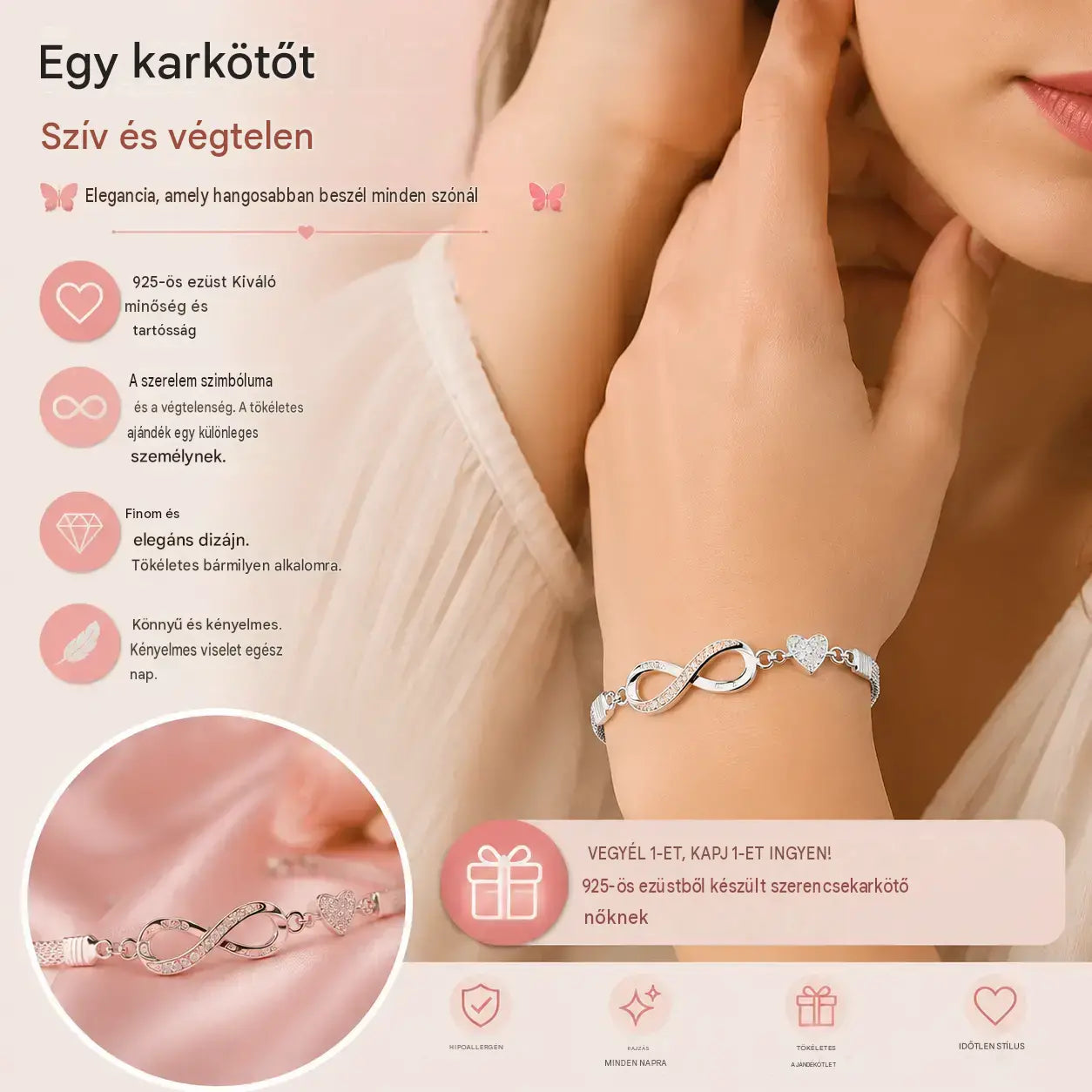 【🎁Vásároljon 1-et, kapsz 1-et ingyen】✨Női 925-ös ezüst karkötő