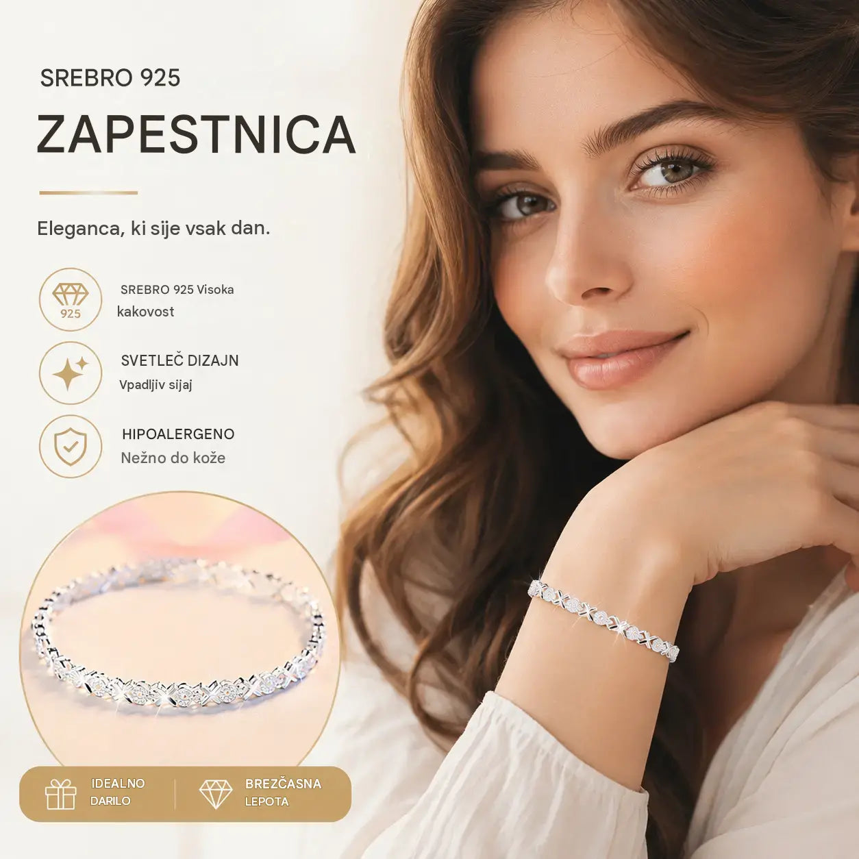 【Kupite 1, dobite 1 gratis】Nova elegantna zapestnica iz srebra 925