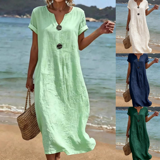 ✨【S-3XL】Elegantna obleka iz lana in bombaža – udobje in svežina