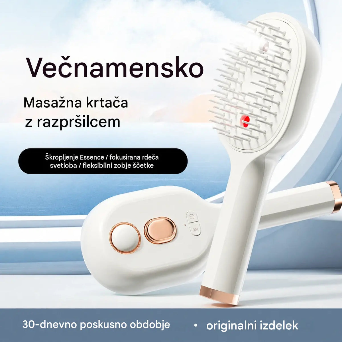 💖💨 Glavnik s funkcijo pršenja na en gumb, ki učinkovito pomaga preprečevati vozlanje las.