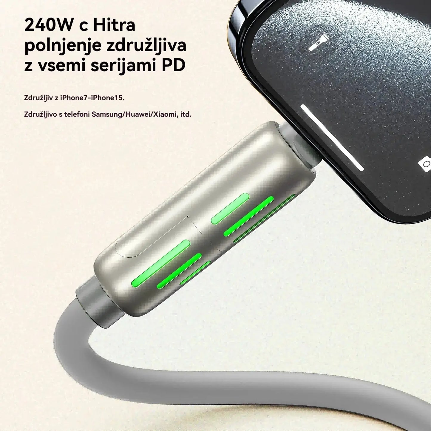 🔥 【2 kosa za 24 evrov】 🔥 (dolžina 2 metra) 4-v-1 kabel PD 240 W – hitro polnjenje USB‑C, Lightning in USB‑A, aluminij in silikon, sinhronizacija podatkov ⚡📱