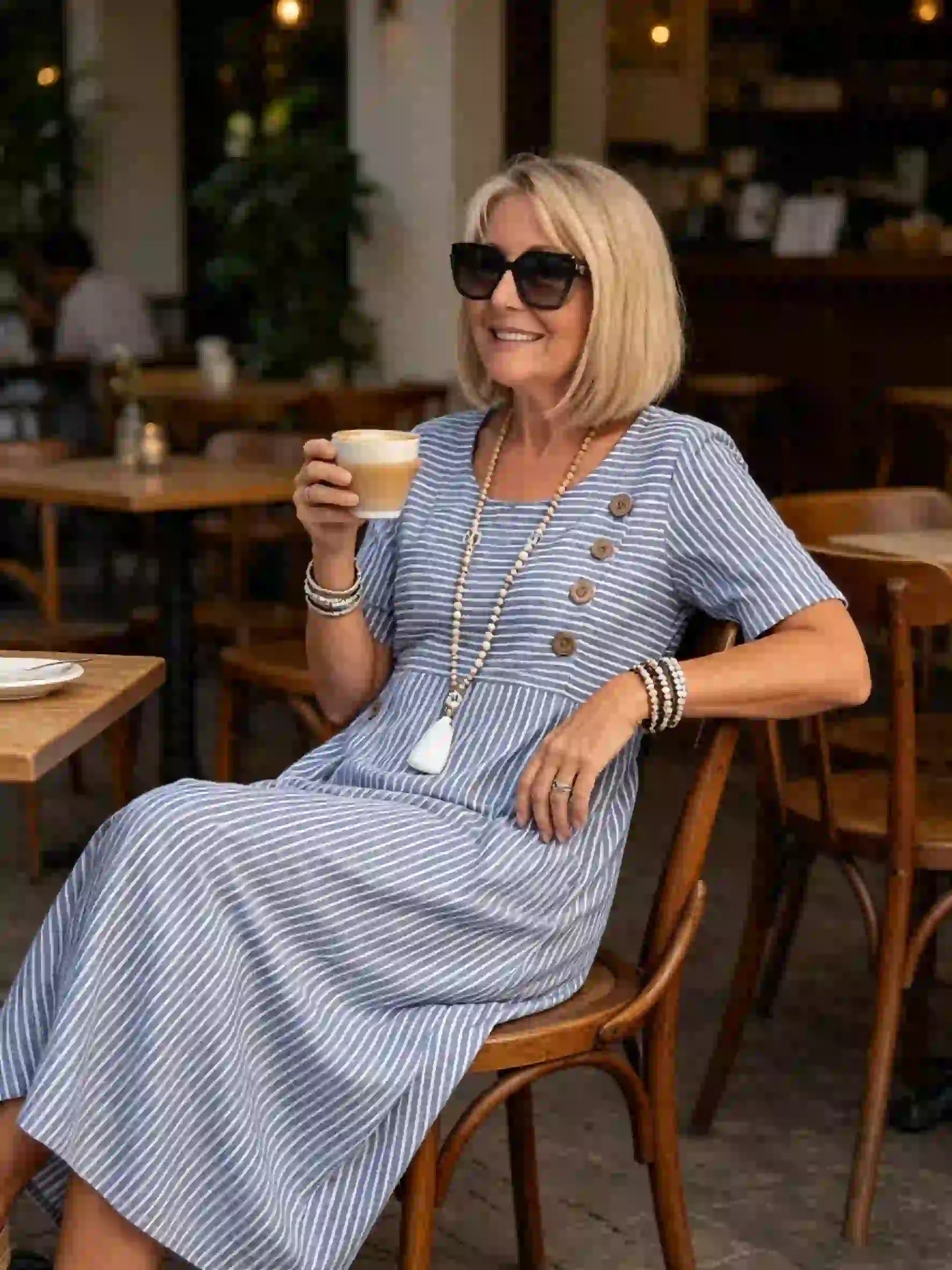👗🏕️【S-2XL Lehké a vzdušné pruhované midi šaty
