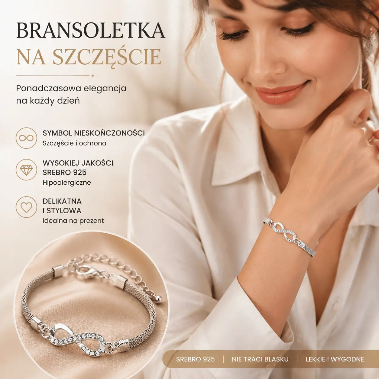 【🎁Kup 1, a 1 dostaniesz gratis】✨Srebrna bransoletka damska próby 929 na szczęście