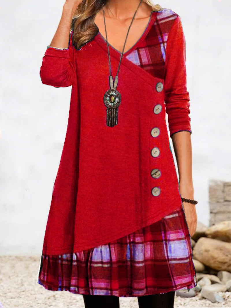 💟👗【S-3XL】 2026 Nowa elegancka sukienka w kratę z dekoltem w kształcie litery V, z długim rękawem
