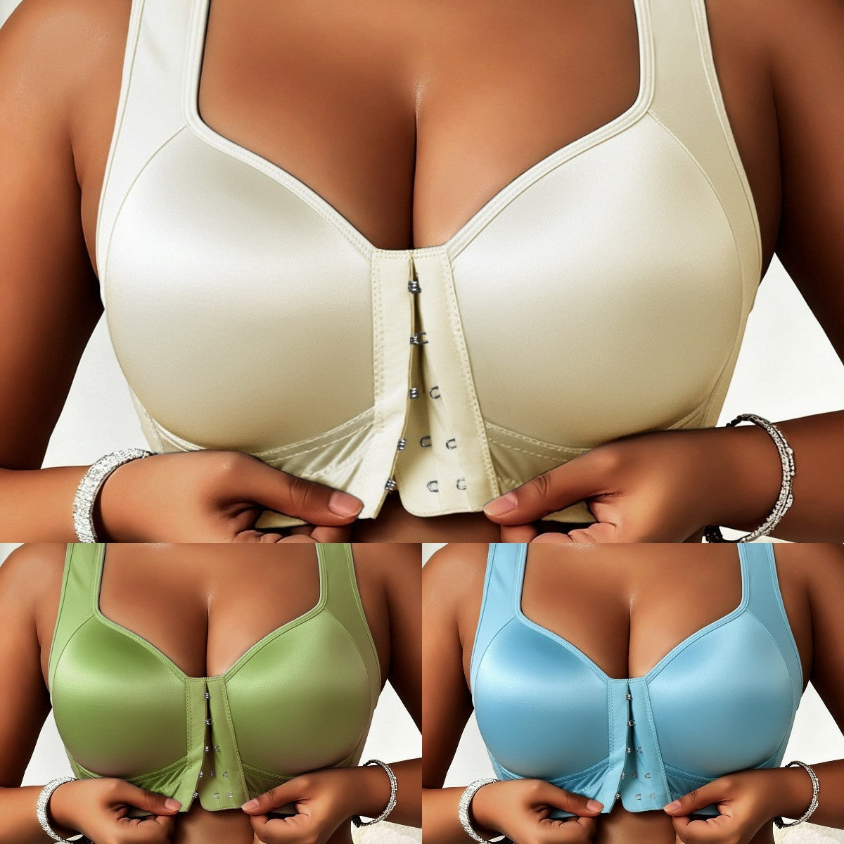 😍👙【3 sztuki】【40-100 kg】Biustonosz push-up dla kobiet plus size, bez fiszbin, zapinany z przodu, zapobiegający zwiotczeniu