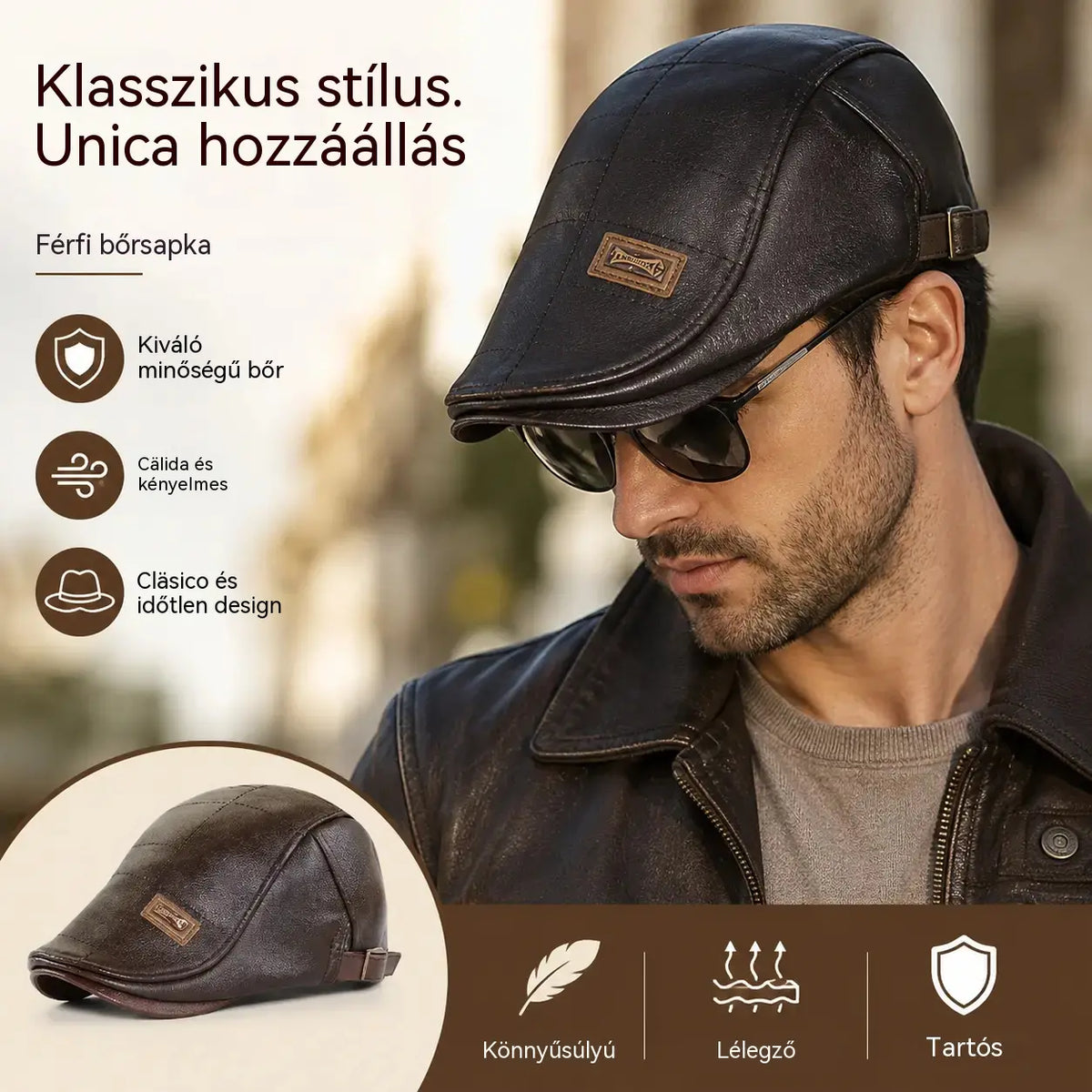 🔥 Retro stílusú, kiváló minőségű, természetes bőrű, mindenhez illeszkedő sapka