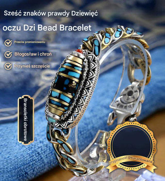 🔥Bestseller ✨ Bransoletka retro z turkusem sześcioliterowa mantra ze srebra próby 925 z przenoszącymi koralikami