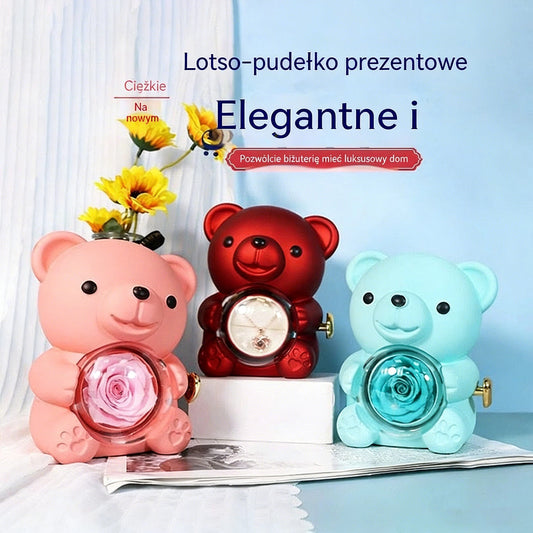 ✨Uroczy miś z zakonserwowaną różą - Miś ozdobiony prawdziwą różą, w pięknym pudełku prezentowym - Romantyczny prezent na Dzień Matki, ślub, rocznicę, wieczór panieński, Boże Narodzenie i Walentynki.