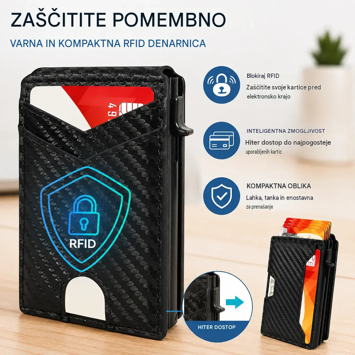 🔒 Pametna denarnica z RFID-jem – hiter dostop in vrhunski slog