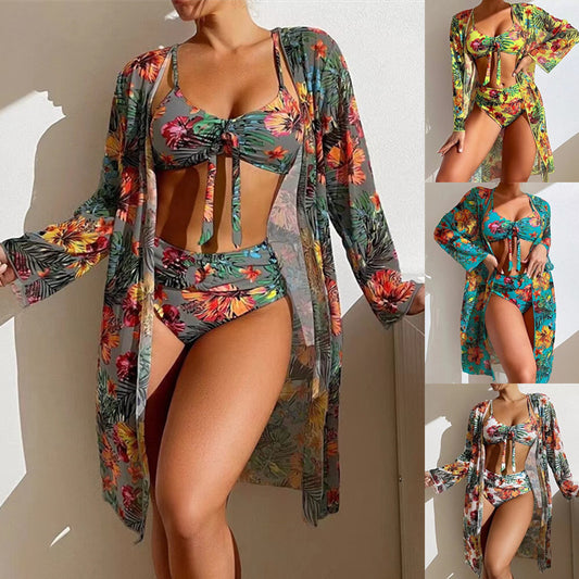👙☀️【S-2XL】【Zestaw trzyczęściowy】 2026 nowy stylowy szal, 3-częściowy zestaw strojów kąpielowych