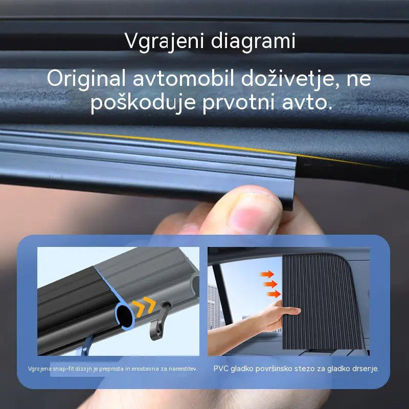 【4-delni komplet】Senčnik za avtomobilsko okno z drsno tirnico in izolacijsko plastjo