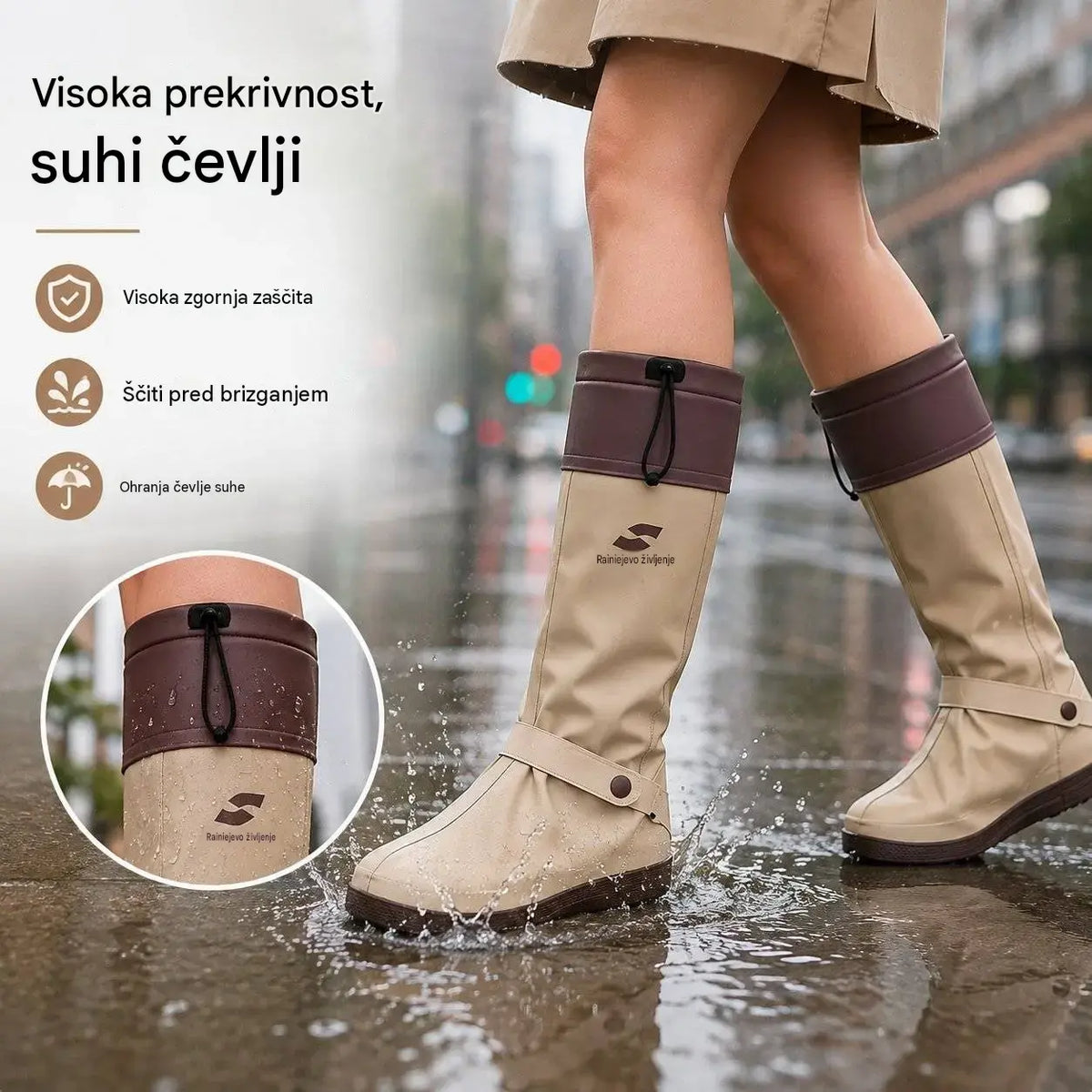 🔥🎁 Zložljive, visoke in vodoodporne prevleke za čevlje: te zaščite za obutev s protizdrsnim podplatom in dvojnim sistemom zapenjanja so posebej zasnovane za vsakodnevne poti in opravke na prostem ter za deževne dni.