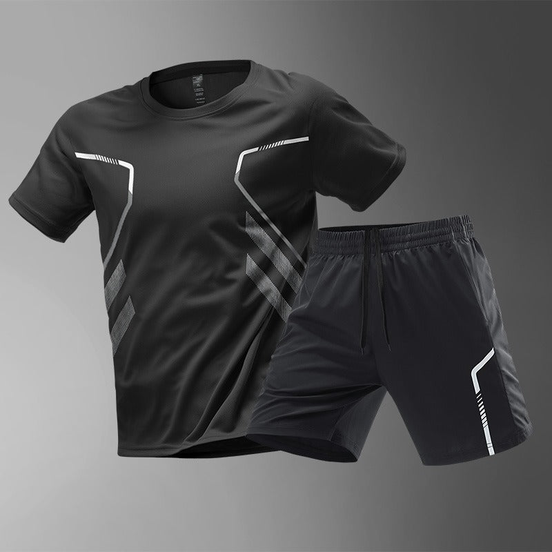 [M-5XL] Pánská dvoudílná sportovní souprava z rychleschnoucího materiálu ledového hedvábí - pohodlné tričko s krátkým rukávem a kraťasy